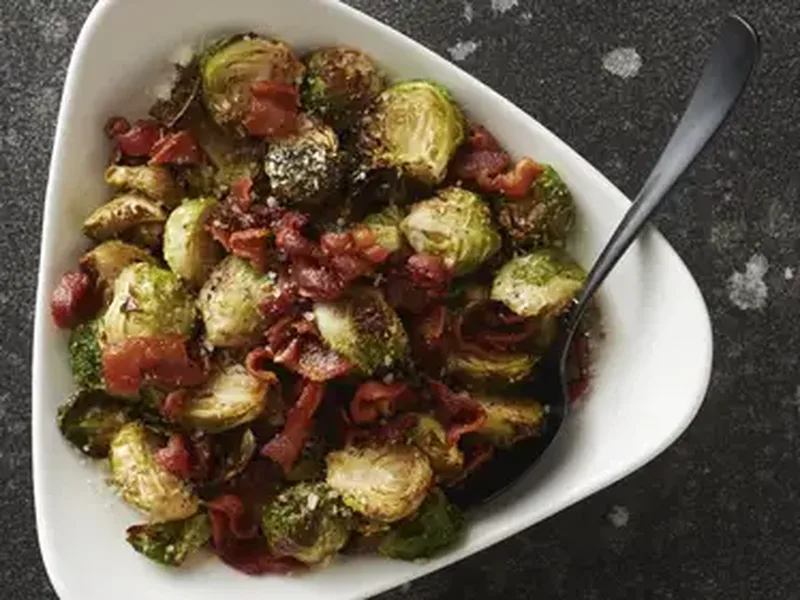 Air Fryer Balsamic Bacon Brussels Sprouts with Parmesan