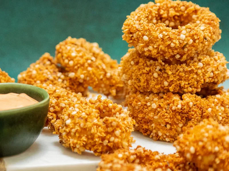 Crispy Quinoa-Crusted Onion Rings, Vegan