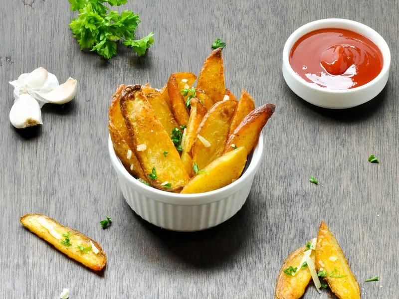 Crispy Oven Baked Potato Wedges with Parmesan