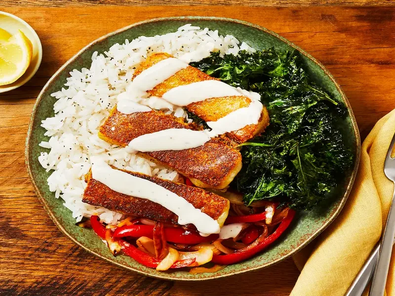 Curry-Spiced Grilled Cheese Bowls with Jasmine Rice and Kale