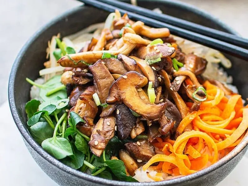 Mixed Mushroom Donburi with Sesame Dressing