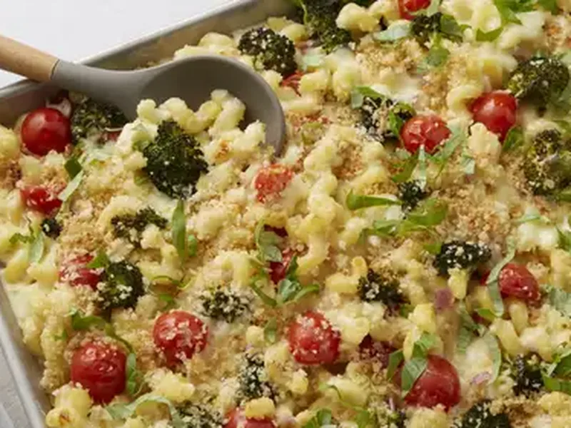 Sheet Pan Cheesy Pasta with Roasted Broccoli and Crispy Panko