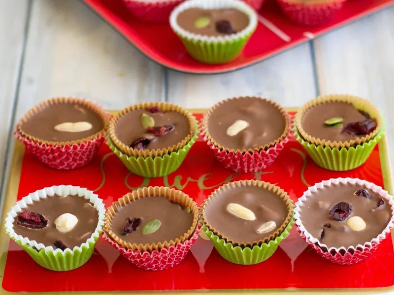 Chocolate Cherry Nut Cups with Mixed Nuts and Dried Fruit