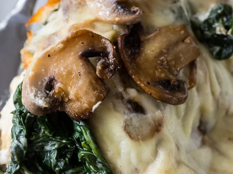 Baked Chicken with Creamy Spinach and Mushrooms