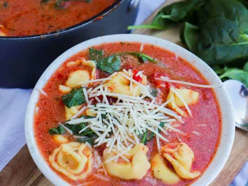 Creamy Tomato Tortellini Soup with Spinach and Parmesan
