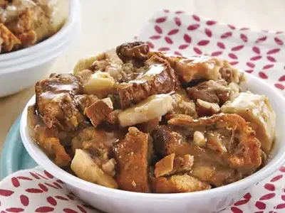 Cinnamon-Banana Bread Pudding with Rum Caramel Sauce