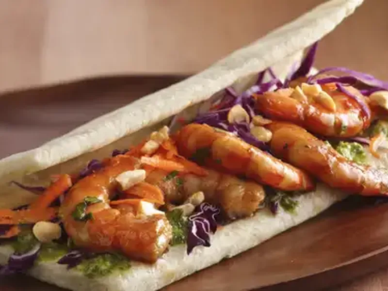 Citrus-Shrimp Wraps with Fresh Herb Dressing and Apricot Glaze