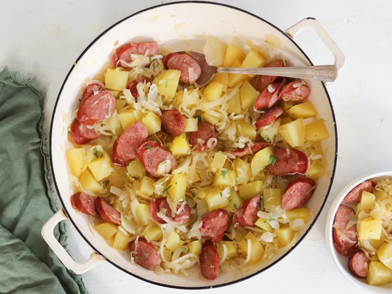 One-Pan Kielbasa Sauerkraut Skillet with Yukon Potatoes