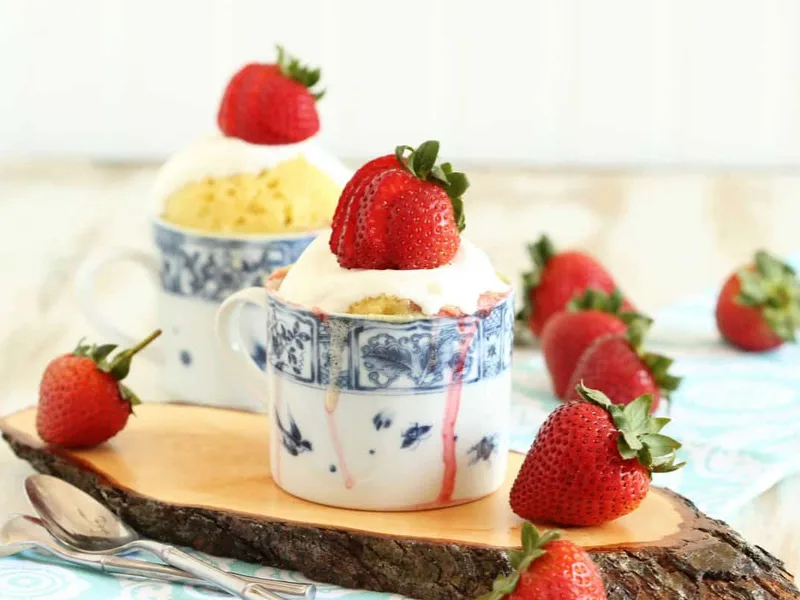 Microwave Strawberry Mug Cake with Whipped Cream