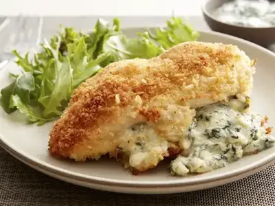 Crispy Pan-Seared Spinach and Artichoke Stuffed Chicken Breasts