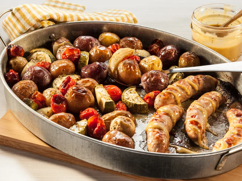 Maple Glazed Sausage and Little Potato Sheet Pan Dinner