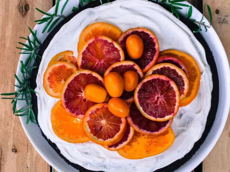 Dark Chocolate Buckwheat Cake with Citrus and Rosemary