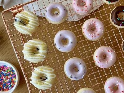 Glazed Mini Baked Donuts with Vanilla Buttermilk