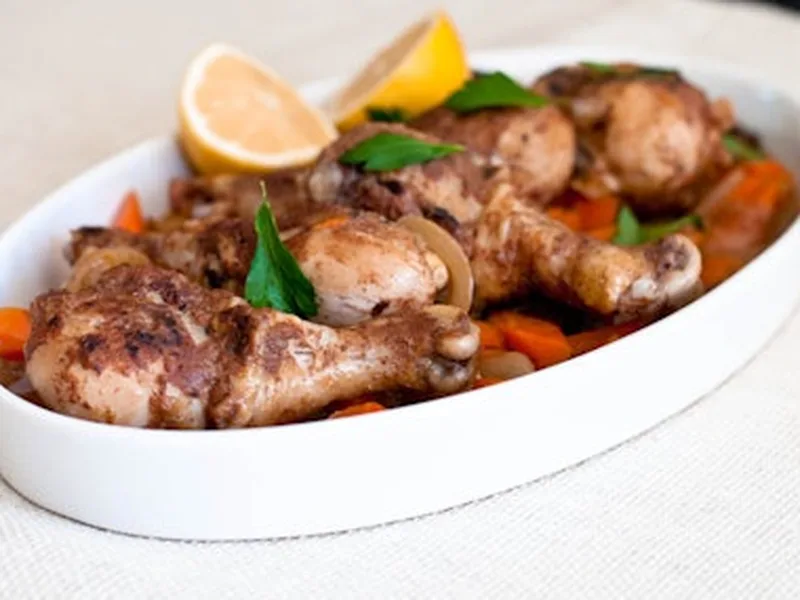 Moroccan Spiced Chicken Thighs with Carrots and Couscous
