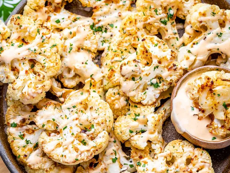 Crispy Roasted Cauliflower Steaks with Bang Bang Sauce