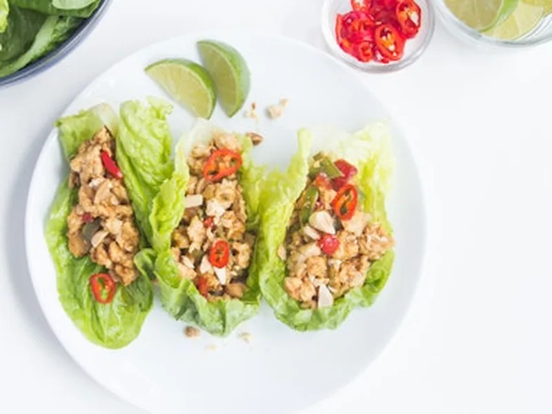 Chicken Stir-Fry Lettuce Wraps with Asian Peanut Sauce