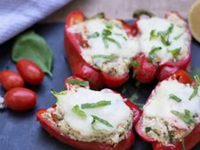 Creamy Riced Cauliflower Stuffed Red Peppers