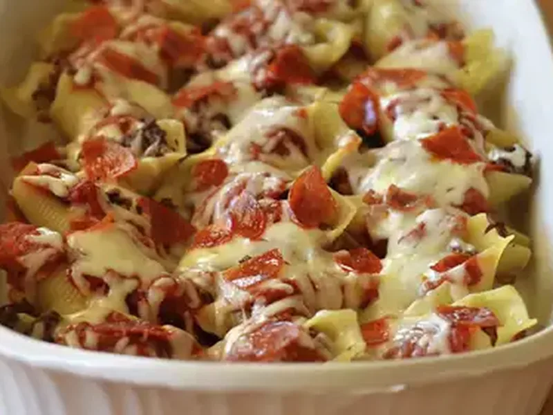 Pizza-Stuffed Pasta Shells with Ground Beef and Pepperoni
