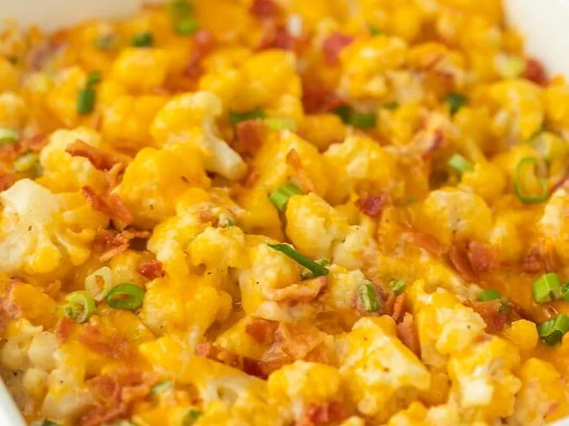 Keto Loaded Cauliflower Bake with Bacon and Cheese