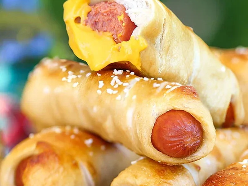 Simple Pretzel Dogs with Beer Dough and Coarse Salt