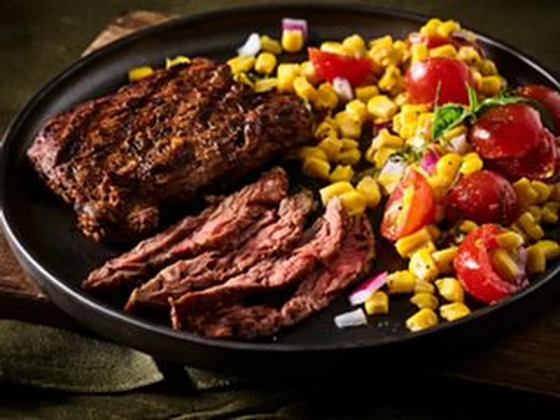 Cowboy Marinated Skirt Steak with Corn Salad