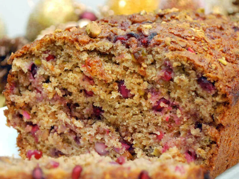Whole Wheat Pomegranate Banana Bread with Pistachios
