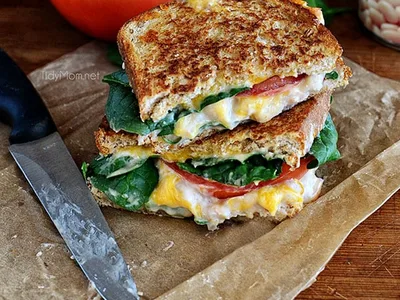 White Bean Cheddar Grilled Sandwich with Fresh Spinach