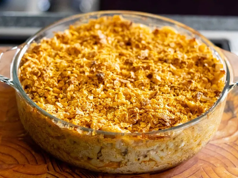 Taco Mac Casserole with Ground Beef and Cheddar Cheese