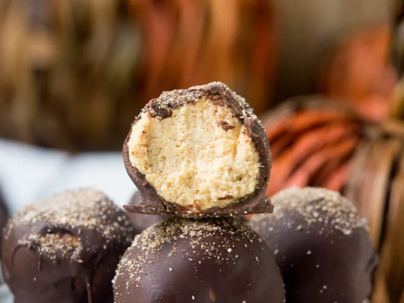 No Bake Pumpkin Cheesecake Truffles with Sugar-Free Chocolate