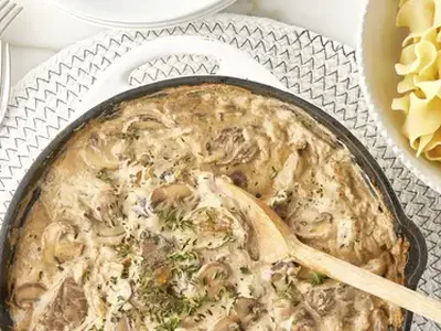 Traditional Beef Stroganoff with Mushrooms and Sour Cream