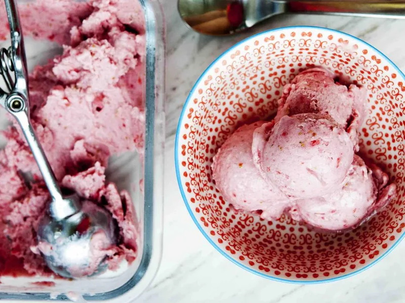 Creamy Strawberry Nice Cream with Cashew Butter