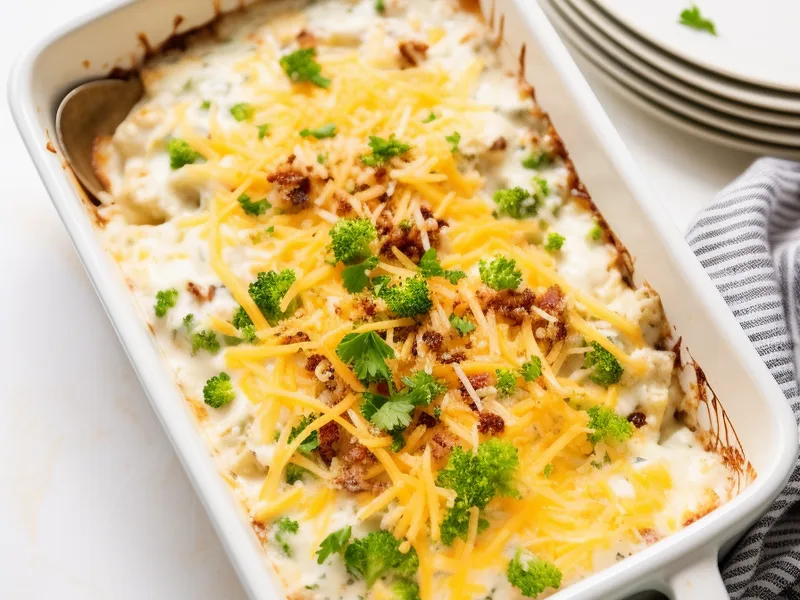 Chicken Bacon Ranch Casserole with Cheddar and Parmesan