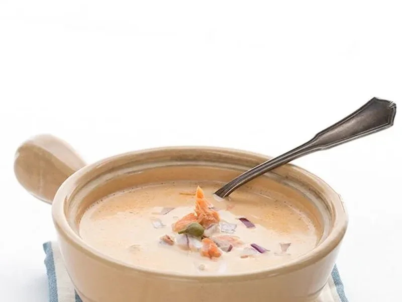 Smoked Salmon Chowder with Cream Cheese and Capers