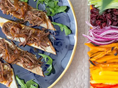 Pulled Barbecue Brisket with Crispy Potato Flatbreads