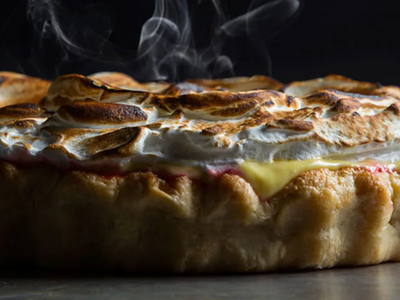 Lemon Verbena and Raspberry Meringue Pie with Herbed Custard