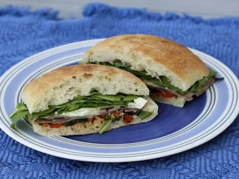 Roast Beef and Feta Sandwiches with Tahini Dressing