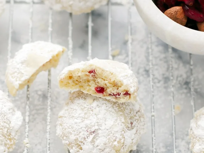 Cranberry Hazelnut Snowball Cookies with Double Sugar Coating