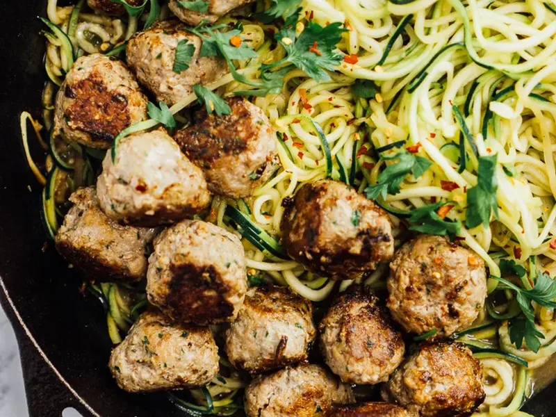 Low Carb Turkey Meatballs with Garlic Butter Zucchini Noodles