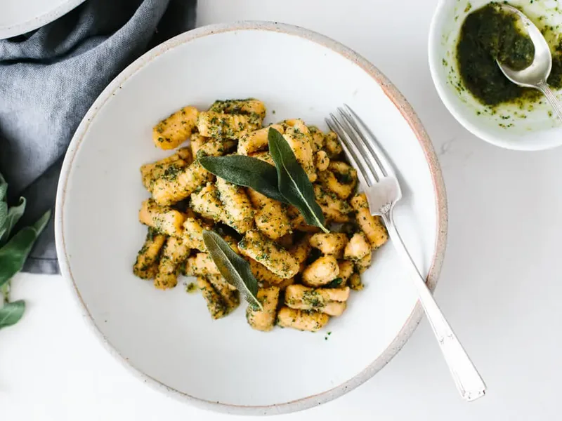 Sweet Potato Gnocchi with Sage Walnut Pesto - Gluten-Free