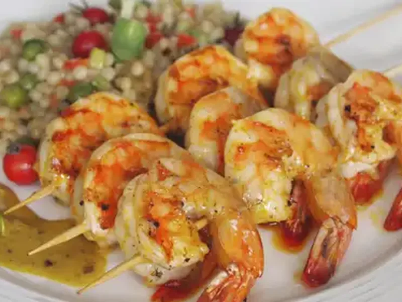 Israeli Couscous with Grilled Shrimp and Curry Coconut Sauce