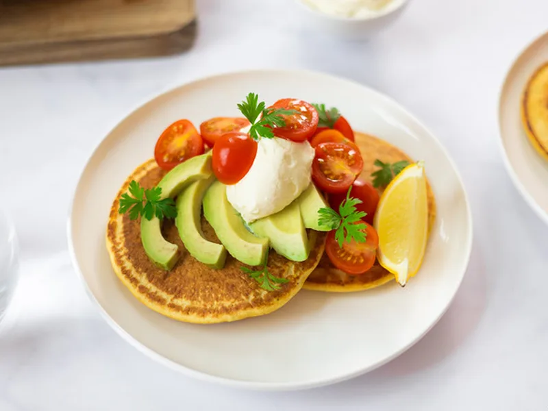 Savory Chickpea Pancakes with Avocado and Creme Fraiche
