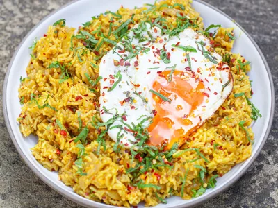 Butter Curried Basmati Rice with Fried Egg