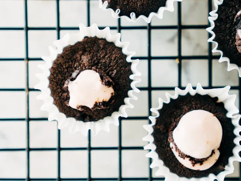 Mini Fudgy Brownies with Raspberry Cream Cheese Filling
