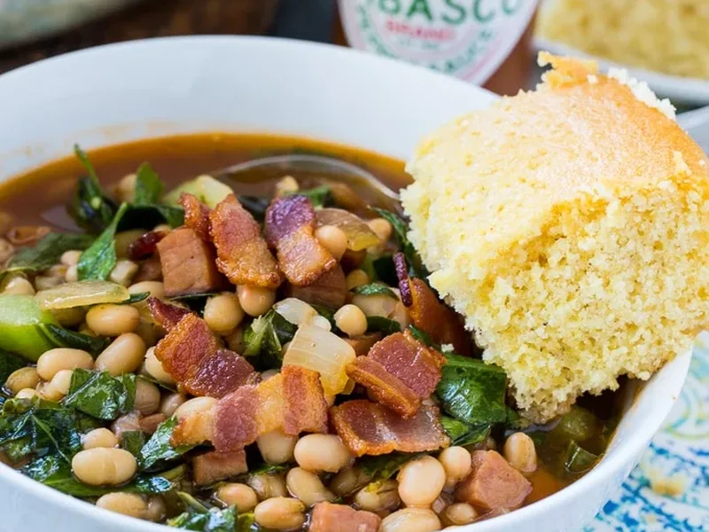 Southern White Bean and Collard Greens Soup with Bacon