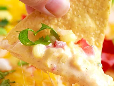 Hot Cheesy Corn Dip with Fresh Pico de Gallo