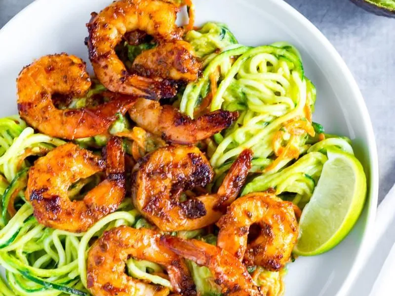 Chipotle Shrimp with Avocado Sauce Zucchini Noodles