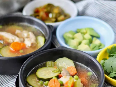 Mexican Chicken Soup with Vegetables and Fresh Herbs