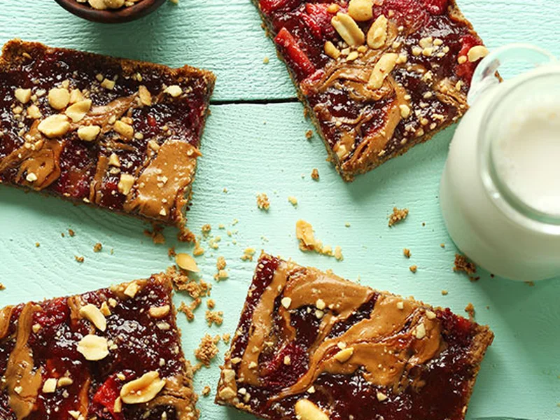 Peanut Butter Strawberry Jam Snack Bars with Oat Crust