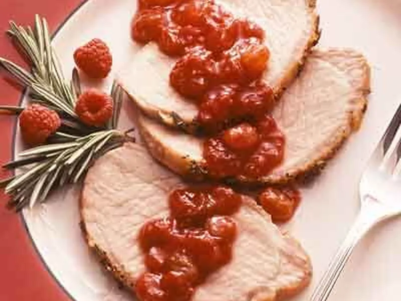 Grilled Pork Loin with Spiced Rhubarb Raspberry Chutney