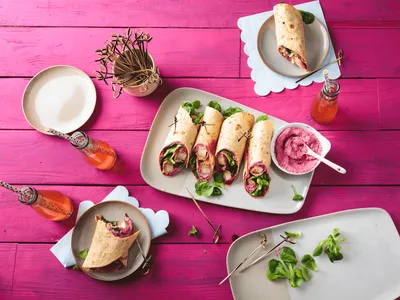 Crispy Smoked Tofu Wraps With Beet-Horseradish Spread